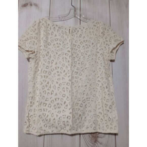 Loft Shirt Ladies Small Ivory Lace Short Sleeve‎ Round Neck - Picture 2 of 8